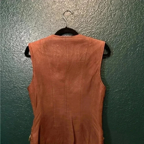 Brown Genuine Leather Vintage Equestrian Style Vest - Bebe - Small - Picture 2 of 2